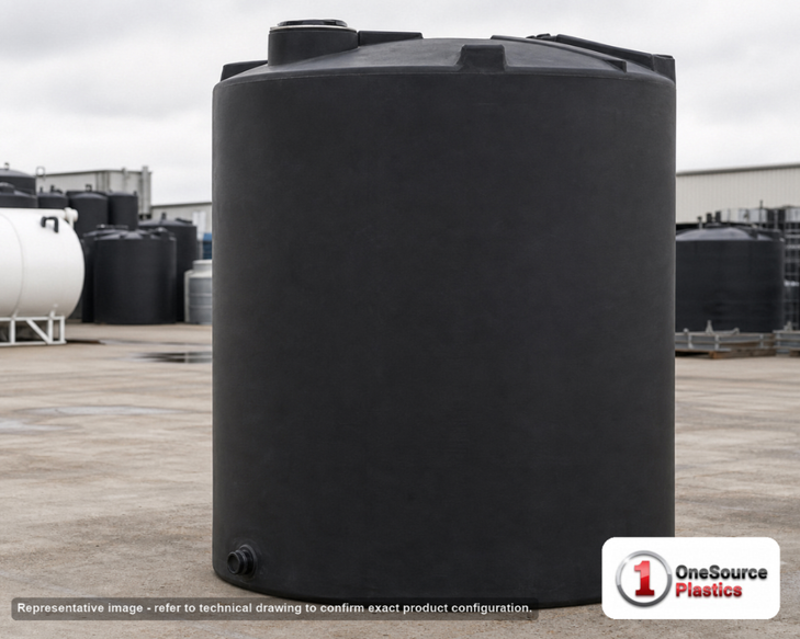 Snyder Industries 4100 Gallon Black Vertical Storage Tank. Polyethylene; Black; 130" H x 102" W x 102" L; fittings: 1