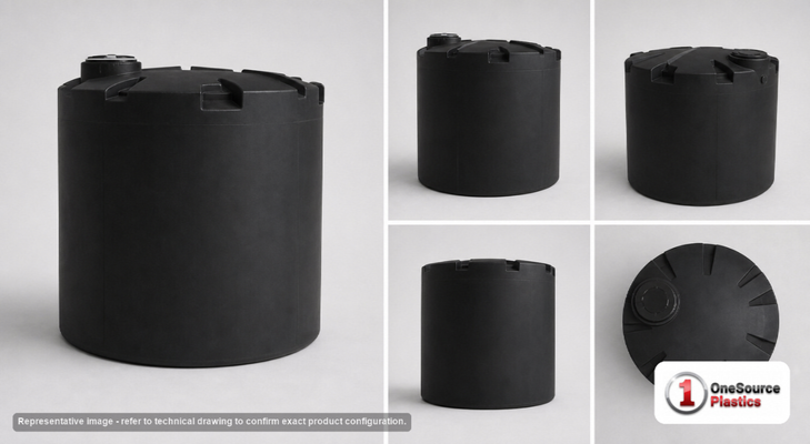 Dimensional spec drawing for Snyder 3650 Gallon Vertical Storage Tank (102" L x 102" W x 126" H)