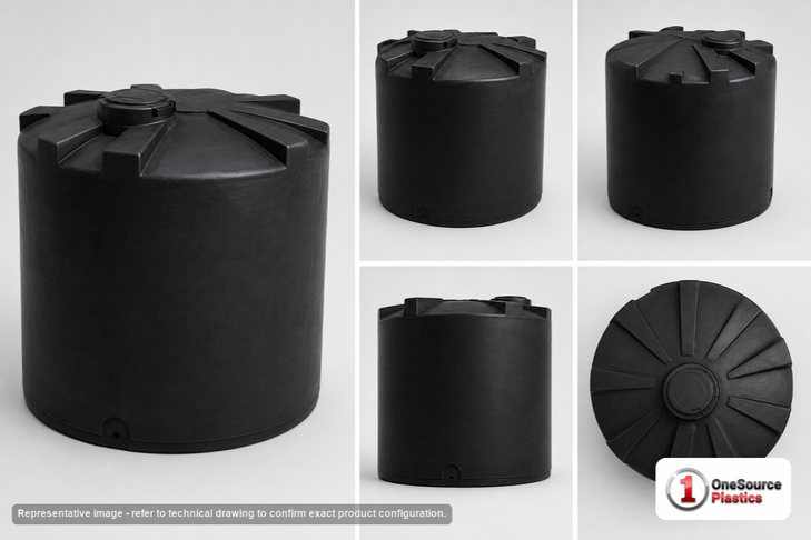 Dimensional spec drawing for Snyder 2500 Gallon Vertical Storage Tank (96" L x 96" W x 98" H)