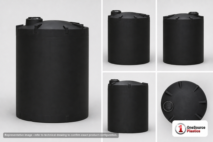 Dimensional spec drawing for Snyder 2500 Gallon Vertical Storage Tank (90" L x 90" W x 107" H)
