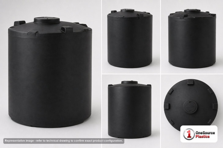 Dimensional spec drawing for Snyder 2500 Gallon Vertical Storage Tank (90" L x 90" W x 107" H)