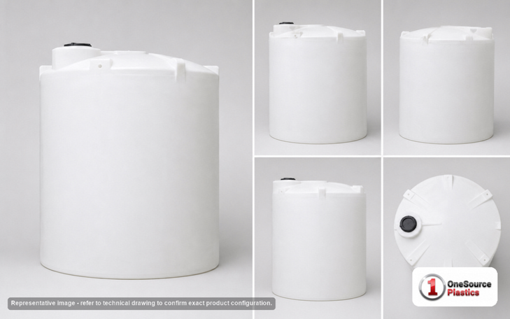 Dimensional spec drawing for Snyder 3650 Gallon Vertical Storage Tank (102" L x 102" W x 126" H)