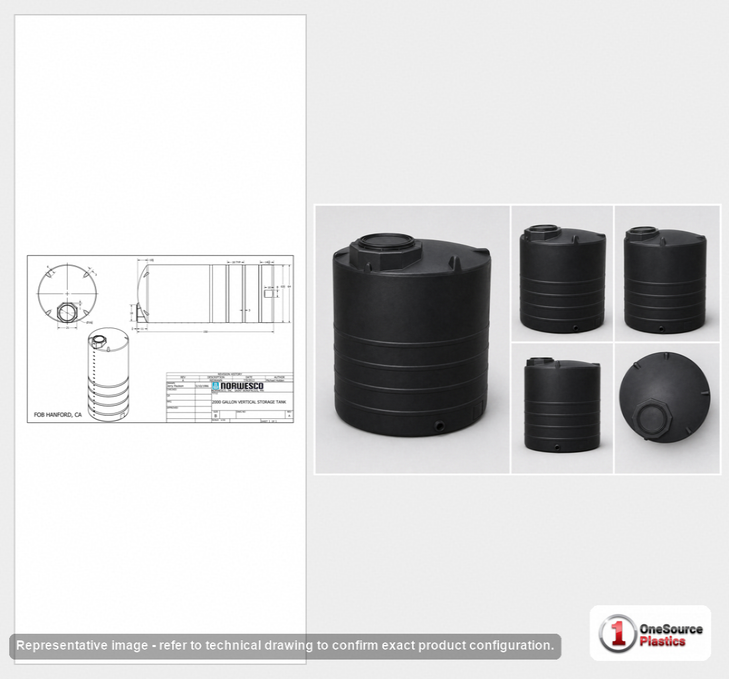 Norwesco 2000 Gallon Black Heavy Duty Vertical Storage Tank