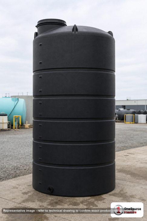 Norwesco 1505 Gallon Black Vertical Storage Tank. 1505 gallon capacity; Polyethylene; Black; 135" H x 60" W x 60" L
