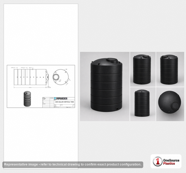 Norwesco 1505 Gallon Black Vertical Storage Tank