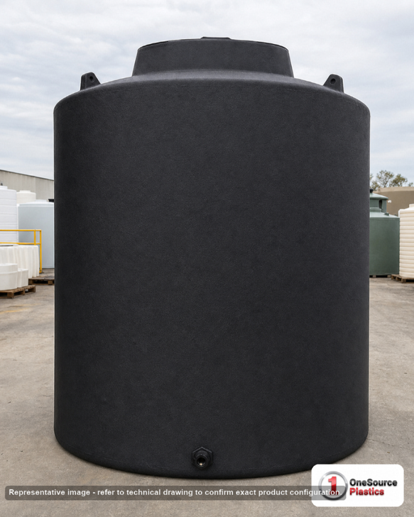 Norwesco 6500 Gallon Black Heavy Duty Vertical Storage Tank. Polyethylene; Black; 147" H x 120" W x 120" L; fittings: 1