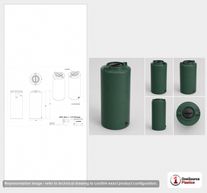 Dimensional spec drawing for Enduraplas 450 Gallon Vertical Water Tank (40" L x 40" W x 94" H)