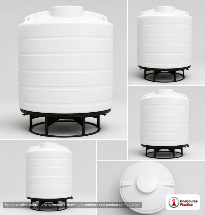 Dimensional spec drawing for Enduraplas 2000 Gallon Cone Bottom Tank
