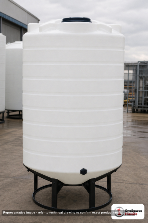 Enduraplas 1100 Gallon White Cone Bottom Tank. Polyethylene; Natural White; dimensions 103.0in H x 60.0in W x 60.0in L; 200.0 lb empty; 1.9 specific gravity rating; fittings: 1 Outlet , 1 Manway / Lid; 10 Year Warranty with Activation. Manufacturer part number THC01100W. Sold by OneSource Plastics (https://www.onesourceplastics.com).