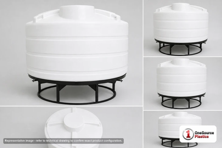 Dimensional spec drawing for Enduraplas 1200 Gallon Cone Bottom Tank (90" L x 90" W x 73" H)