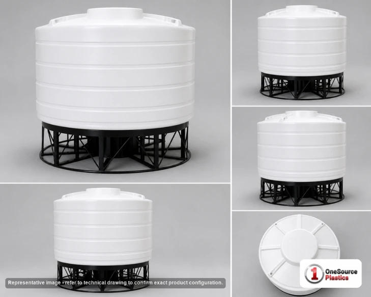 Dimensional spec drawing for Enduraplas 6011 Gallon Cone Bottom Tank (144" L x 144" W x 125" H)