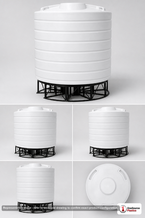 Dimensional spec drawing for Enduraplas 8000 Gallon Cone Bottom Tank (144" L x 144" W x 158" H)