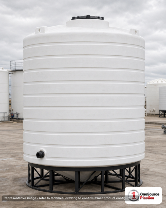 Enduraplas 10000 Gallon White Cone Bottom Tank. Polyethylene; Natural White; 193" H x 144" W x 144" L; fittings: 1 Outlet, 1