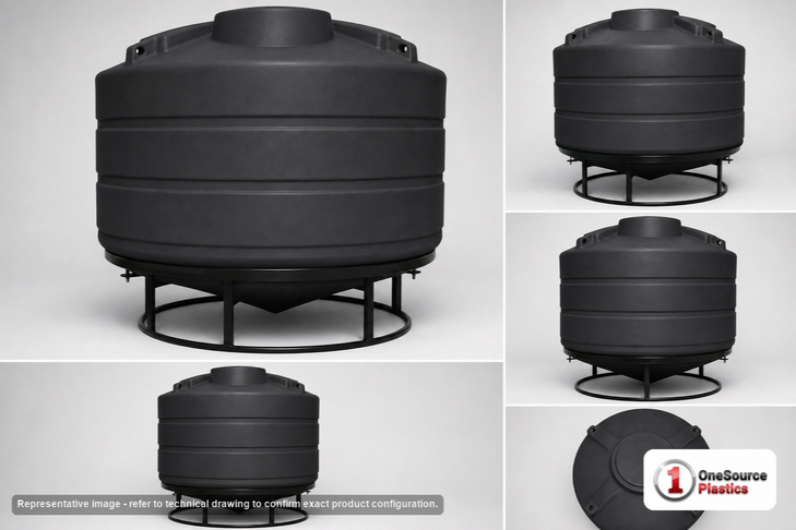 Dimensional spec drawing for Enduraplas 1200 Gallon Cone Bottom Tank (90" L x 90" W x 73" H)