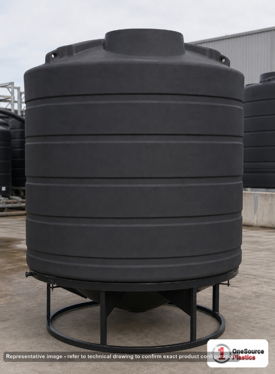 Enduraplas 2000 Gallon Black Cone Bottom Tank. Polyethylene; Black; fittings: 1 Outlet, 1 Manway / Lid; 10 Year Warranty