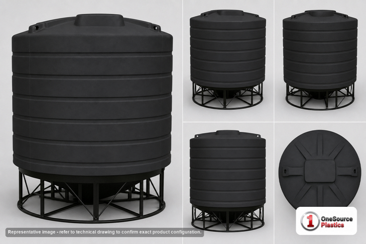 Dimensional spec drawing for Enduraplas 7011 Gallon Cone Bottom Tank (144" L x 144" W x 141" H)