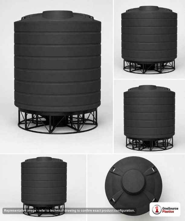 Dimensional spec drawing for Enduraplas 8000 Gallon Cone Bottom Tank (144" L x 144" W x 158" H)