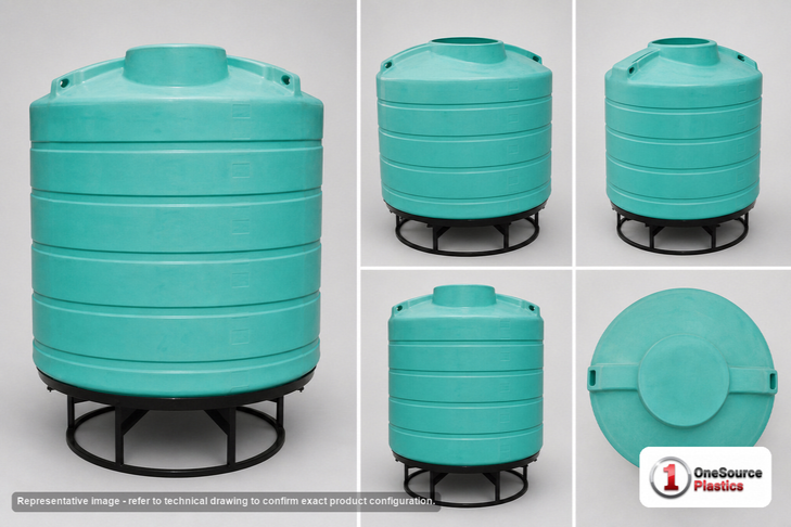 Dimensional spec drawing for Enduraplas 550 Gallon Cone Bottom Tank (60" L x 60" W x 59" H)