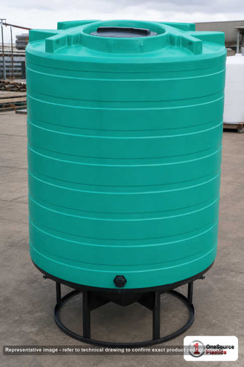 Enduraplas 870 Gallon Green Cone Bottom Tank. Polyethylene; Green; 85" H x 60" W x 60" L; fittings: 1 Outlet, 1 Manway /
