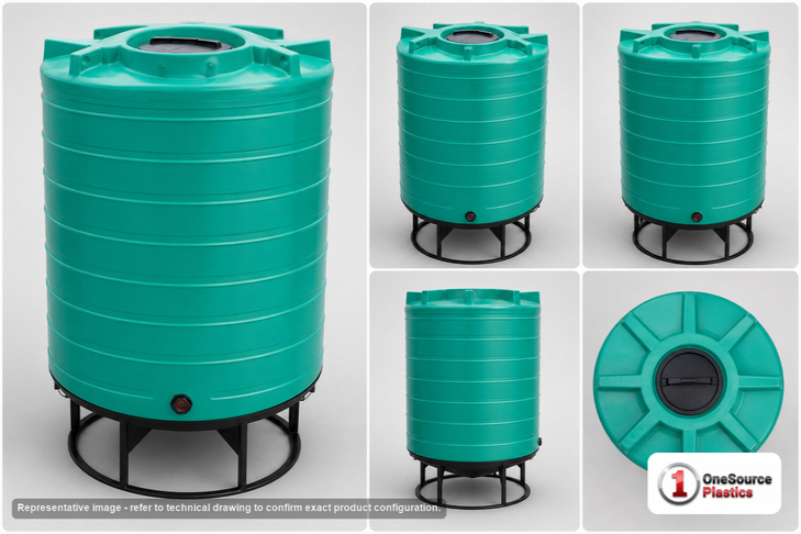 Dimensional spec drawing for Enduraplas 870 Gallon Cone Bottom Tank (60" L x 60" W x 85" H)