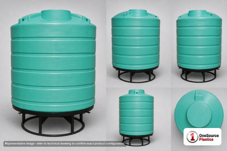 Dimensional spec drawing for Enduraplas 2000 Gallon Cone Bottom Tank