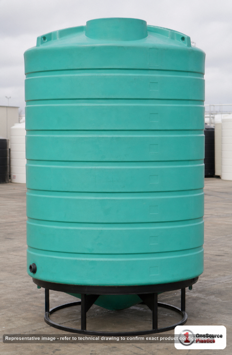 Enduraplas 3000 Gallon Green Cone Bottom Tank. Polyethylene; Green; dimensions 136.0in H x 90.0in W x 90.0in L; 1000.0 lb empty; 1.9 specific gravity rating; fittings: 1 Outlet , 1 Manway / Lid; 10 Year Warranty with Activation. Manufacturer part number THC03000G. Sold by OneSource Plastics (https://www.onesourceplastics.com).
