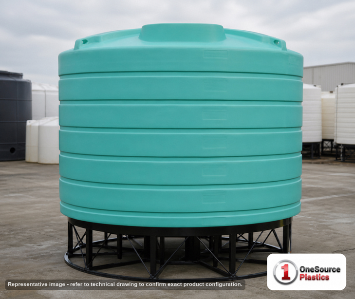 Enduraplas 7011 Gallon Green Cone Bottom Tank. Polyethylene; Green; 141" H x 144" W x 144" L; fittings: 1 Outlet, 1 Manway /