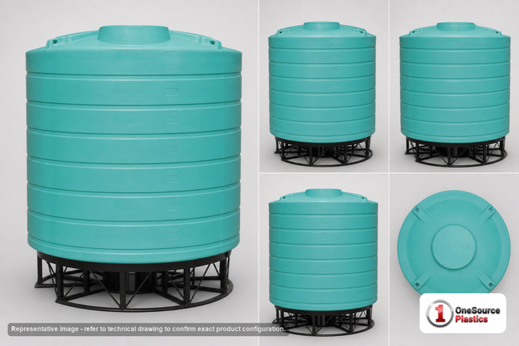 Dimensional spec drawing for Enduraplas 8000 Gallon Cone Bottom Tank (144" L x 144" W x 158" H)
