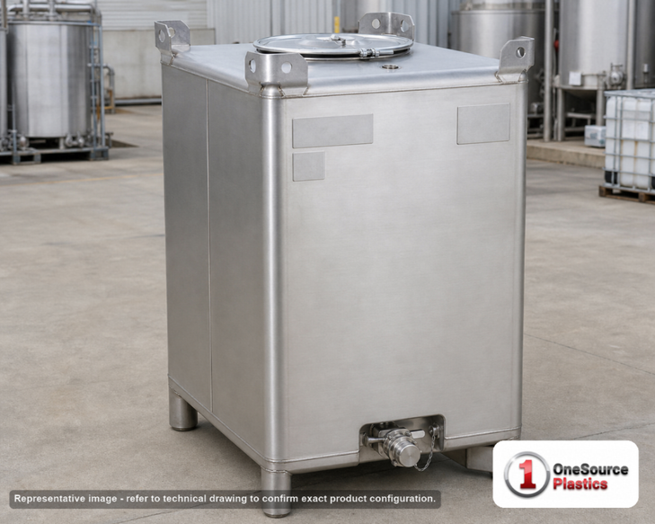 Snyder Industries 550 Gallon 304 Stainless Steel Supertainer IBC Tote Tank. 304 Stainless Steel; Silver; 71.25" H x 48" W x