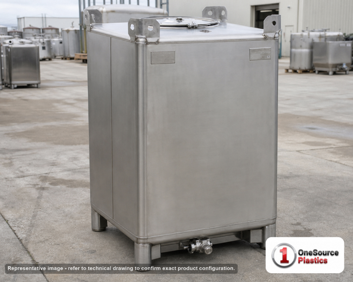 Snyder Industries 550 Gallon 304 Stainless Steel Supertainer IBC Tote Tank. 304 Stainless Steel; Silver; 71.25" H x 48" W x