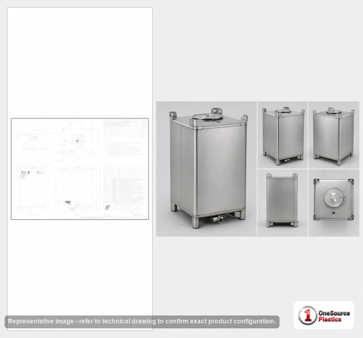 Dimensional spec drawing for Snyder 550 Gallon IBC Tote Tank (42" L x 48" W x 71.25" H)