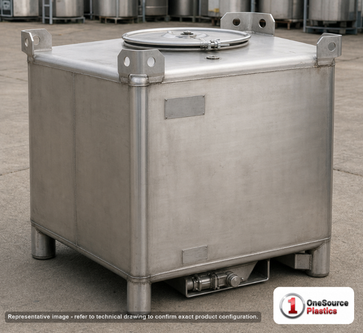 Snyder Industries 350 Gallon 304 Stainless Steel Supertainer IBC Tote Tank. 304 Stainless Steel; Silver; 47.25" H x 48" W x