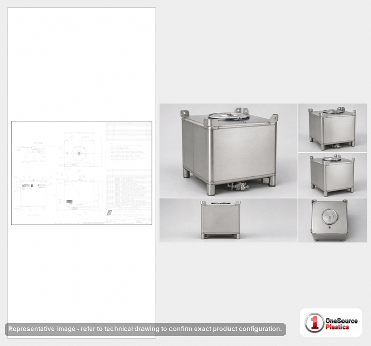 Dimensional spec drawing for Snyder 350 Gallon IBC Tote Tank (42" L x 48" W x 47.25" H)