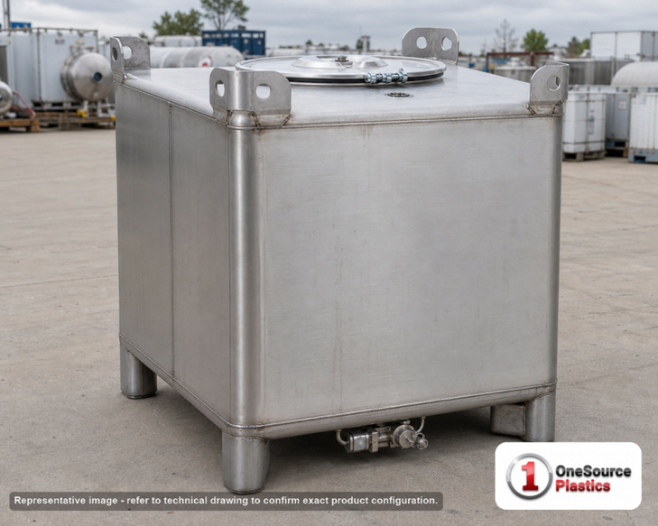 Snyder Industries 350 Gallon 304 Stainless Steel Supertainer IBC Tote Tank. 304 Stainless Steel; Silver; 47.25" H x 48" W x