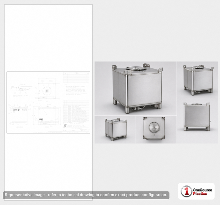 Dimensional spec drawing for Snyder 350 Gallon IBC Tote Tank (42" L x 48" W x 47.25" H)