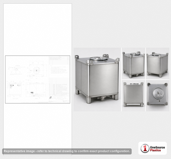 Dimensional spec drawing for Snyder 350 Gallon IBC Tote Tank (42" L x 48" W x 47.25" H)