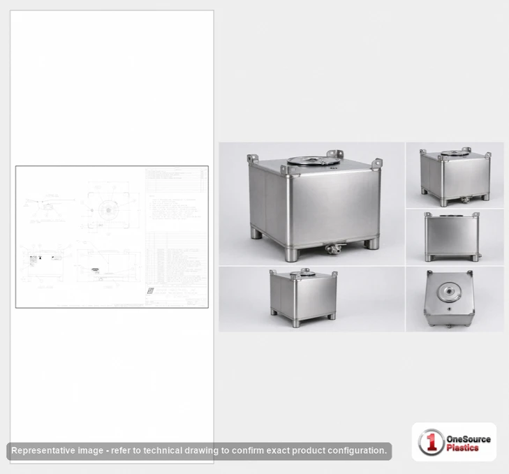Dimensional spec drawing for Snyder 245 Gallon IBC Tote Tank (42" L x 48" W x 35.25" H)