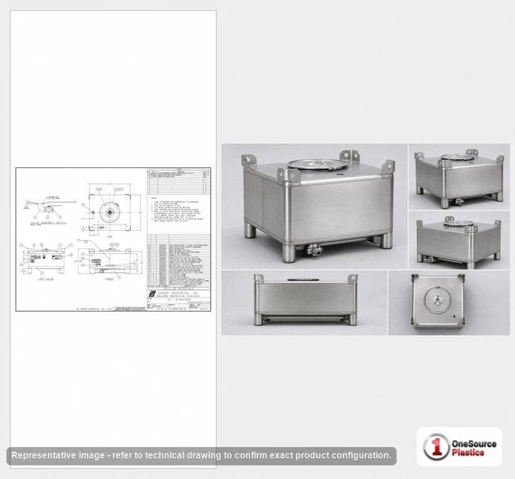 Dimensional spec drawing for Snyder 165 Gallon IBC Tote Tank (42" L x 48" W x 26.25" H)