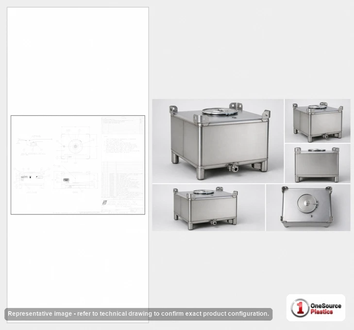 Dimensional spec drawing for Snyder 165 Gallon IBC Tote Tank (42" L x 48" W x 26.25" H)
