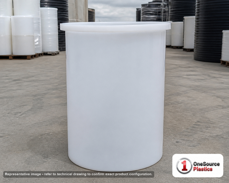 Chem-Tainer 100 Gallon Plastic Open Top Batch Storage Tank. 100.0 gallon capacity; Polyethylene; Natural White; dimensions 42.0in H x 28.0in W x 28.0in L; 45.0 lb empty; 1.9 specific gravity rating; max temp 120 deg  F / 48 deg  C; 3 Year Warranty. Manufacturer part number TC2842AA. Sold by OneSource Plastics (https://www.onesourceplastics.com).