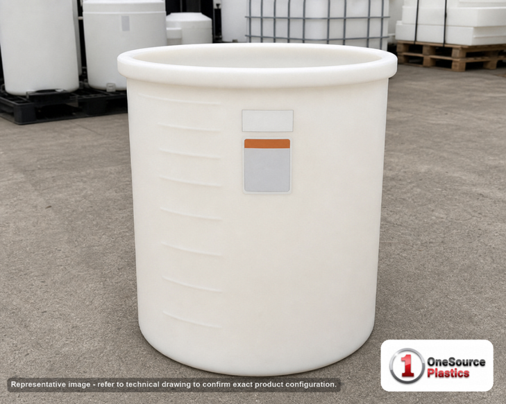 Snyder Industries 90 Gallon Plastic Open Top Batch Storage Tank. High Density Linear Polyethylene; White; 36" H x 34" W x