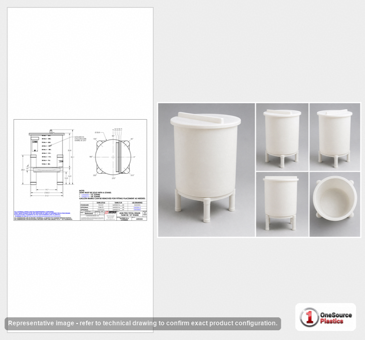 Dimensional spec drawing for Snyder Industries 90 Gallon Open Top - Cylindrical (30" L x 34" W x 36" H)