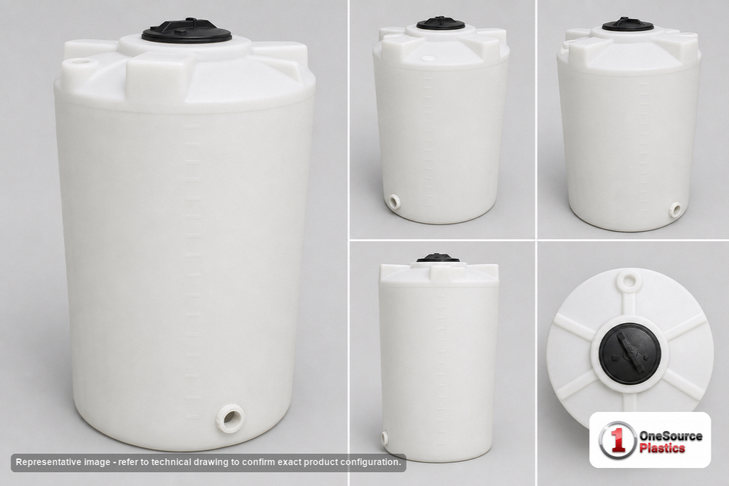 Dimensional spec drawing for Norwesco 175 Gallon Vertical Storage Tank (31" L x 31" W x 60" H)