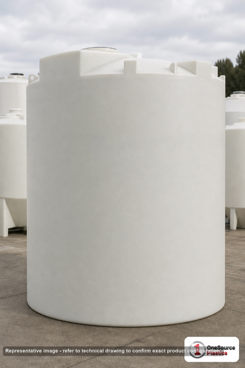 Snyder Industries 4600 Gallon Cone Bottom Tank. Polyethylene; Natural White; dimensions 154.0in H x 102.0in W x 102.0in L; 1200.0 lb empty; 1.7 specific gravity rating; fittings: 1 Manway / Lid; max temp 100 deg  F / 37 deg  C; 3 Year Warranty. Manufacturer part number 8050100C75501. Sold by OneSource Plastics (https://www.onesourceplastics.com).