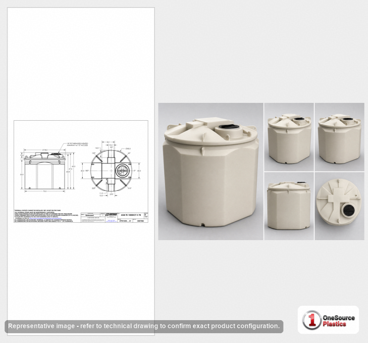Dimensional spec drawing for Snyder 1000 Gallon Double Wall Tank (81" L x 81" W x 69" H)