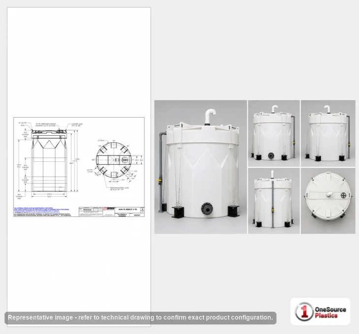 Dimensional spec drawing for Snyder 4000 Gallon Double Wall Tank (102" L x 102" W x 178" H)