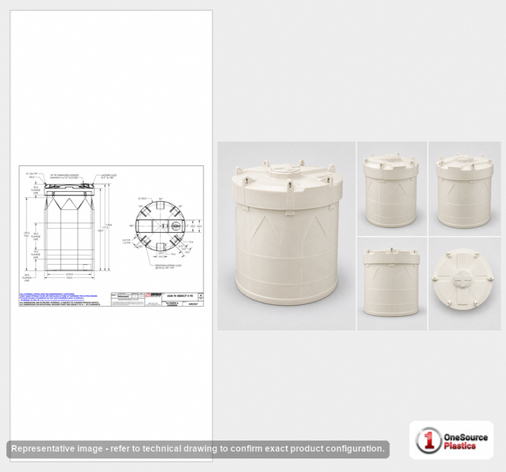 Dimensional spec drawing for Snyder 4000 Gallon Double Wall Tank (102" L x 102" W x 178" H)