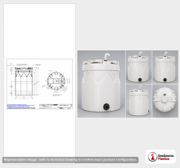 Dimensional spec drawing for Snyder 3500 Gallon Double Wall Tank (102" L x 102" W x 158" H)