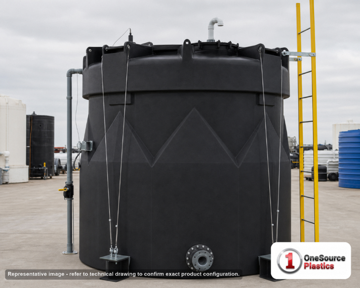 Snyder Industries 2500 Gallon ASTM XLPE Black Captor Double Wall Tank. Crosslinked Linear Polyethylene; Black; dimensions 122.0in H x 102.0in W x 102.0in L; 1100.0 lb empty; 1.9 specific gravity rating; fittings: 1 Manway / Lid; max temp 140 deg  F / 60 deg  C; 3 Year Warranty. Manufacturer part number 5580000n48. Manufactured by Snyder. Sold by OneSource Plastics (https://www.onesourceplastics.com).