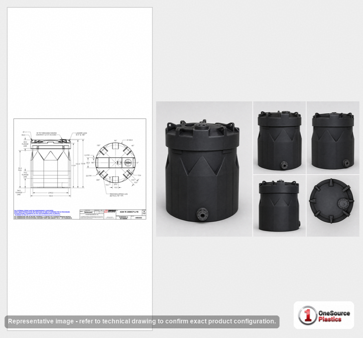 Dimensional spec drawing for Snyder 2500 Gallon Double Wall Tank (102" L x 102" W x 122" H)